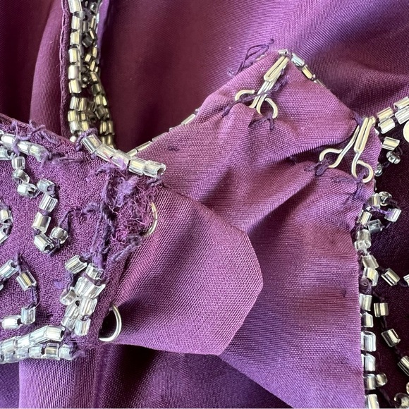 VTG 90s Romy Scala 100% Silk Beaded Formal Backless Maxi Dress Plum Purple Med - Picture 17 of 17